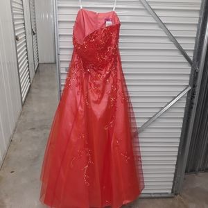 Orange Strapless Ball Gown, 100% Polyesther Junior Size 13-14